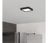 Eglo Plafonnier LED Fueva 6, lampe de plafond carrée, luminaire en saillie, éclairage pour salle de bains en plastique noir et blanc, blanc chaud - blanc froid, IP44, 15 x 15 cm