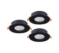 Eglo jeu de 3 spots LED encastrés Barranco, lampes à encastrer avec dip switch, luminaires encastrables ronds, éclairage de plafond en plastique noir, blanc chaud - froid, ampoules GU10