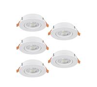 Eglo jeu de 5 spots LED encastrés Barranco, lampes à encastrer avec dip switch, luminaires encastrables ronds, éclairage de plafond en plastique blanc, blanc chaud - froid, ampoules GU10