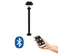 Eglo Lampadaire extérieur LED Verlucca-C, lampe sur pied connectée, éclairage d'extérieur pour jardin et terrasse, acier galvanisé noir, verre clair, noir, douille E27, IP44