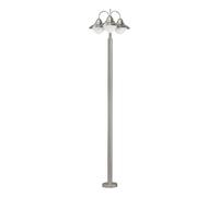 Eglo Lampadaire extérieur SIDNEY, luminaire extérieur à 3 flammes, lampe sur pied en acier inoxydable, verre : blanc, opale mat, couleur : argent, douille : E27, IP44