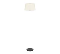 Eglo Lampadaire Febres, luminaire sur pied avec abat-jour textile, lampe de salon en métal noir et tissu bouclette blanc, avec interrupteur à pied, douille E27