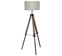 Eglo Lampadaire LANTADA, lampe de sol à flamme, vintage, lampe sur pied en bois, en acier et en textile, lampe de salon marron foncé et taupe, lampe avec interrupteur, douille E27