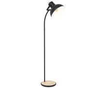 Eglo Lampadaire Lubenham, lampe sur pied vintage 1 flamme au design industriel, lampadaire rétro en acier et bois, couleur : noir, marron, douille : E27, avec interrupteur au pied