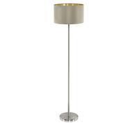 Eglo Lampadaire Maserlo, lampe à poser, luminaire salon en acier et textile, nickel mat, taupe, doré, avec interrupteur à pied, douille E27