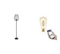 Eglo Lampadaire Newtown, lampe de sol vintage avec ampoule LED E27 connectée connect.z, lampe de salon en acier noir, luminaire dimmable avec interrupteur à pied, blanc chaud