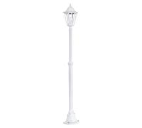 EGLO Lampadaire parisien Navedo, luminaire extérieur sur pied, lanterne, lampe de jardin et de chemin en fonte d’aluminium blanc et verre, douille E27, h 200 cm, IP44