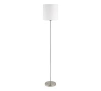 Eglo Lampadaire Pasteri, lampadaire textile 1 flamme, lampadaire en acier et tissu, couleur : nickel mat, blanc, prise : E27, interrupteur à pied inclus