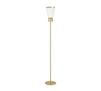 Eglo Lampadaire sur pied Aglientina, luminaire de sol minimaliste, lampe de salon à pied en métal laiton brossé et tissu blanc, lèche-plafond avec douille E27