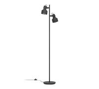 Eglo Lampadaire sur pied Casibare avec 2 spots, luminaire style industriel et monochrome en métal noir, lampe de salon avec interrupteur à pied, douille E27