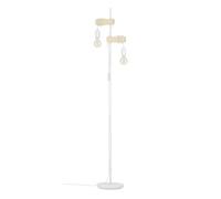 Eglo Lampadaire Townshend, luminaire sur pied à deux lampes de style vintage industriel, lampe sur pied rétro en acier et bois, couleurs blanc et marron, certifié FSC, douille E27, avec interrupteur