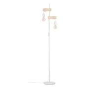 Eglo Lampadaire Townshend, luminaire sur pied à deux lampes de style vintage industriel, lampe sur pied rétro en acier et bois, couleurs blanc et marron, douille E27, avec interrupteur