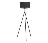Eglo Lampadaire trépied Esteperra, lampe à poser vintage, rétro, luminaire salon sur pied en acier et textile, noir, doré, avec interrupteur à pied, douille E27