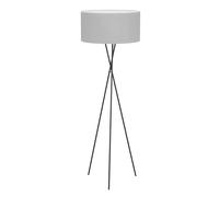 Eglo Lampadaire trépied Fondachelli, luminaire sur pied avec abat-jour en textile, lampe de salon à pied en métal noir et tissu gris, avec interrupteur, douille E27