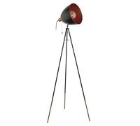 Eglo Lampadaire Chester – Tripode vintage 1 flamme acier noir/cuivre E27 interrupteur à tirette
