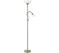 Eglo Lampadaire Up 2, lampe sur pied 2 flammes en métal bruni, verre et plastique blanc, lampe de salon avec interrupteur, projecteur de plafond avec lampe de lecture, prise E27 + E14