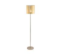 Eglo Lampadaire Viserbella, lampe à poser vintage, luminaire salon sur pied en acier et textile, champagne, doré, avec interrupteur à pied, douille E27