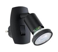 Eglo lampe à prise Parrini, luminaire avec interrupteur, spot orientable, métal et plastique noir, lumière blanc chaud