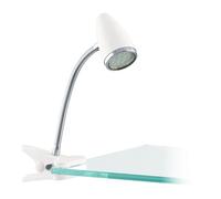 Eglo Lampe de bureau LED à pince Riccio 1, luminaire tactile sans fil, plastique blanc et métal chromé, spot flexible à clipser, avec interrupteur, ampoule GU10 incluse, blanc chaud