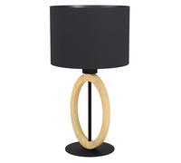 EGLO Lampe de chevet Basildon 1, lampe de table minimaliste, lampe de salon en bois naturel et tissu et métal noir, luminaire design avec interrupteur, douille E27
