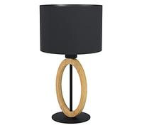 EGLO Lampe de chevet Basildon 1, lampe de table minimaliste, lampe de salon en bois naturel et tissu et métal noir, luminaire design avec interrupteur, douille E27