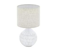 Eglo Lampe de chevet Bellariva 3, lampe de table à poser en céramique décor boho, abat-jour en tissu brun clair, luminaire textile pour salon et chambre à coucher avec interrupteur, E27