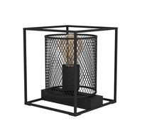 Eglo Lampe de chevet Catterick, lampe à poser carrée au design industriel, lampe de table en métal noir, luminaire effet grillage pour salon et chambre, douille E27