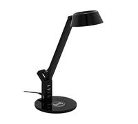 Eglo Lampe de chevet LED Banderalo, lampe de table dimmable pour bureau avec chargeur sans fil QI, luminaire design en plastique noir, blanc chaud, neutre, froid
