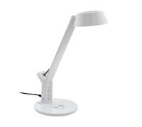 Eglo Lampe de chevet LED Banderalo, lampe de table dimmable pour bureau avec chargeur sans fil QI, luminaire design en plastique blanc, blanc chaud, neutre, froid