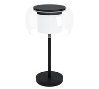Eglo Lampe de chevet LED Briaglia-c, lampe de table à poser dimmable, luminaire salon connecté en métal noir avec boule en verre et cylindre opaque, blanc chaud - froid, RVB