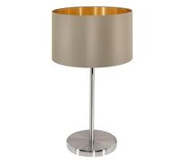 Eglo Lampe de chevet Maserlo, lampe de table à poser en acier et textile, nickel mat, taupe, doré, luminaire avec interrupteur, douille E27