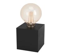 EGLO Lampe de chevet Prestwick 2, lampe à poser décorative, lampe de table cube en bois noir mat, FSC100HB, luminaire pour salon et chambre à coucher, douille E27