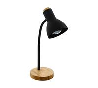 Eglo Lampe de chevet Veradal, lampe de table au style scandinave pour bureau, luminaire design en métal, plastique noir et bois avec interrupteur, E27
