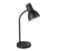 Eglo Lampe de chevet Veradal-QI, lampe de lecture avec fonction de chargement QI, lampe de table dimmable tactile, bois naturel, métal noir et crème, éclairage pour salon et chambre, blanc chaud