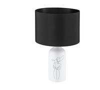 Eglo Lampe de chevet Vinoza, luminaire à poser avec abat-jour textile, lampe de table en céramique blanc avec décor et tissu noir, éclairage pour salon et chambre, douille E27