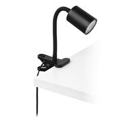 Eglo Lampe de lecture LED à pince Portella, luminaire à clipser, éclairage bureau chambre en métal noir, avec ampoule GU10, blanc chaud