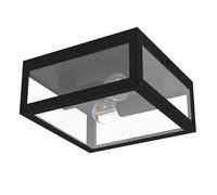 Eglo Plafonnier extérieur ALAMONTE 1 2 flammes acier galvanisé noir verre transparent E27 IP44