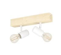Eglo Lampe de plafond TOWNSHEND 3, 2 flammes spot de plafond vintage au design industriel, lampe rétro en acier et en bois, blanc, marron, certifié FSC, douille E27