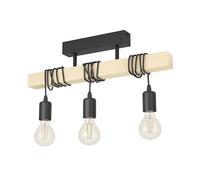 Eglo Lampe de Plafond Townshend 3, plafonnier Vintage à 3 Flammes au Design Industriel, Suspension rétro en Acier et en Bois, Noir, Marron, certifié FSC, Douille E27