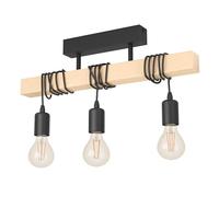 Eglo Lampe de Plafond Townshend 3, plafonnier Vintage à 3 Flammes au Design Industriel, Suspension rétro en Acier et en Bois, Noir, Marron, certifié FSC, Douille E27
