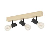 Eglo Lampe de plafond TOWNSHEND 3, spot de plafond vintage à 3 flammes au design industriel, lampe rétro en acier et en bois, couleur : noir, marron, douille : E27