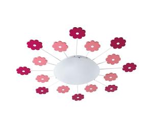 Eglo Lampe de plafond VIKI 1, 1 lampe murale à flamme pour chambre d'enfant, plafonnier en acier, couleur : fuchsia, verre : satiné, blanc, douille : E27