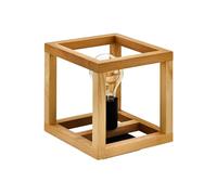 Eglo Lampe de table à poser Blackcrown, luminaire décoratif cube, éclairage pour salon et table de chevet, acier noir avec cadre en bois naturel, douille E27, 20 x 20 cm