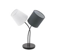 Eglo Lampe de table Almeida, lampe de table textile 2 flammes, lampe de chevet en acier et tissu, couleur : noir, anthracite, blanc, prise : E14, interrupteur inclus