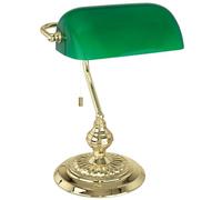 Eglo Lampe de table BANKER, lampe à poser vintage, rétro, art déco et classique pour bureau, lampe de chevet en acier laiton et verre vert, avec Interrupteur à tirage, E27