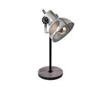 Eglo Lampe de table Barnstaple - 1 ampoule - Vintage - Design industriel - Rétro - Lampe de chevet en acier - Aspect zinc usé - Bois - Couleur : marron/patine - Culot : E27 - Interrupteur inclus