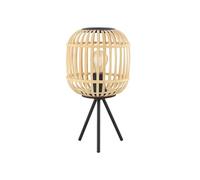 Eglo Lampe de Table Bordesley - 1 Ampoule - Vintage - Nature - Boho - Hygge - Lampe de Chevet en Acier Noir et Bois Naturel - Lampe de Salon avec Interrupteur, Douille E27