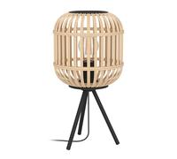 EGLO Lampe de table Bordesley, lampe vintage 1 flamme, style naturel, boho | hygge, lampe de chevet en acier noir et bois naturel, lampe de salon avec interrupteur, douille E27