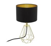 Eglo Lampe de table Carlton 2, lampe de chevet vintage, lampe de salon à poser en acier et tissu doré et noir, douille E14, avec interrupteur