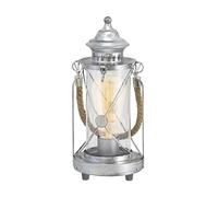 EGLO Lampe de table de chevet Bradford, lampe de salon vintage, lanterne en acier argenté, verre transparent, douille E27, avec interrupteur